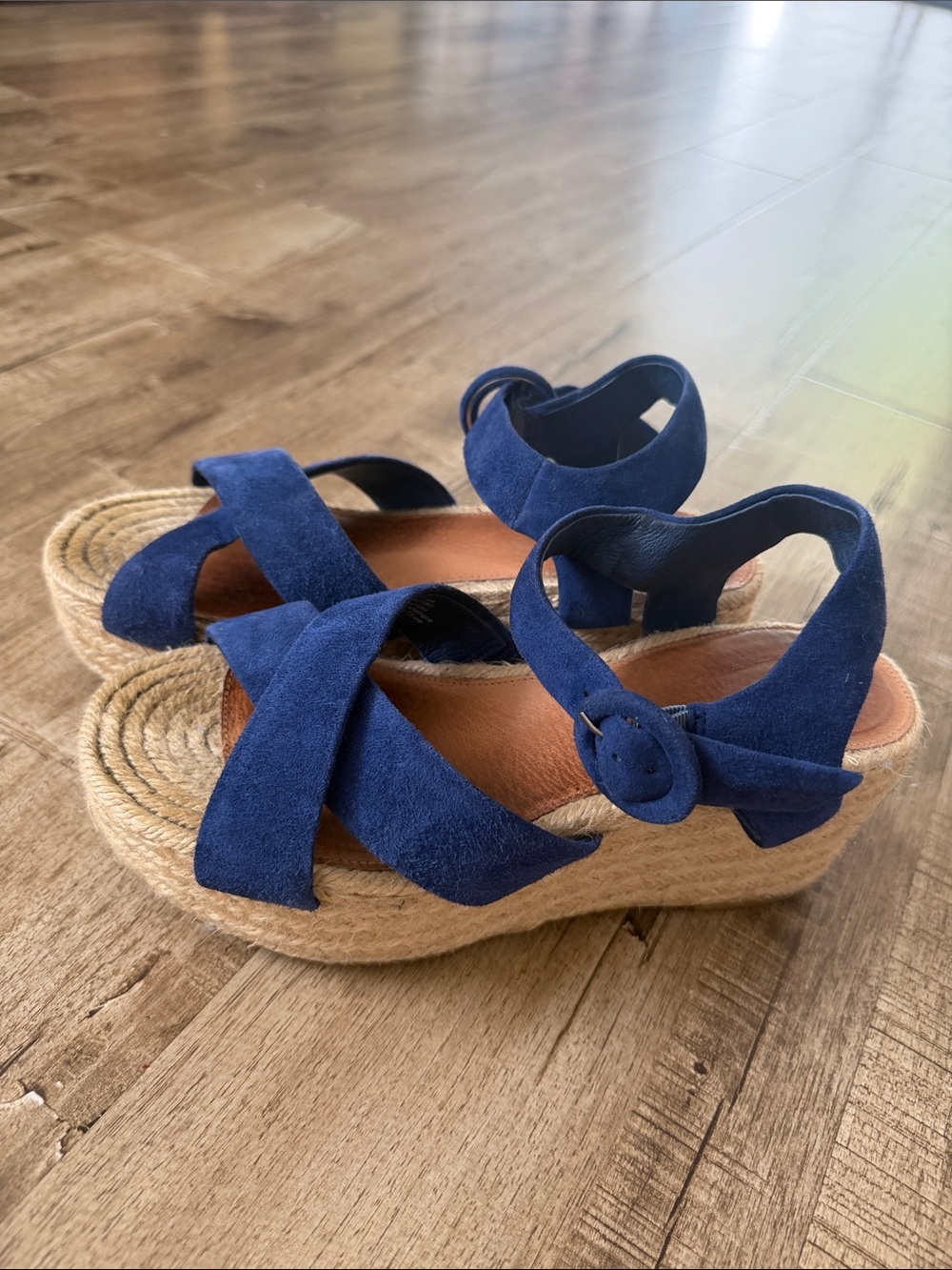 Halogen Navy Suede Espadrille Wedges with Ankle Strap